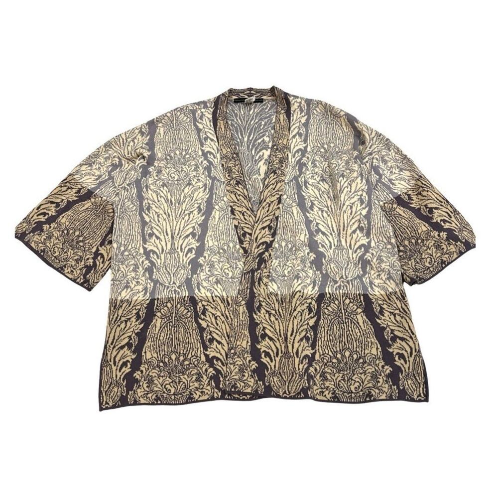 Peruvian Connection Open Cardigan Sweater Womens Sz M Beige & Gray Kimono Sleeve